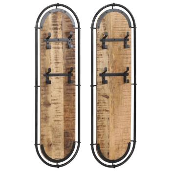 ARDEBO.de - Wandgarderoben mit 4 Haken 2 Stk. Raues Mangoholz