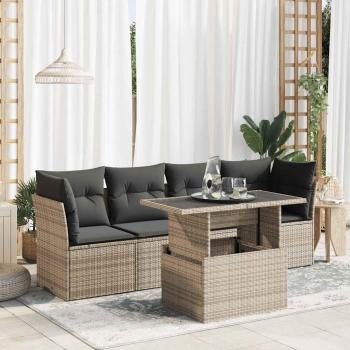 ARDEBO.de - 5-tlg. Garten-Sofagarnitur mit Kissen Grau Poly Rattan