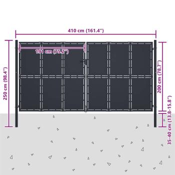 Gartentor aus Stahl 400 x 200 cm Anthrazit
