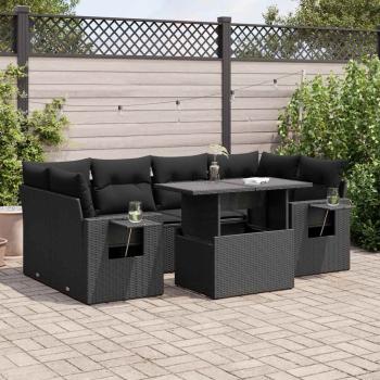 ARDEBO.de - 7-tlg. Garten-Sofagarnitur mit Kissen Schwarz Poly Rattan