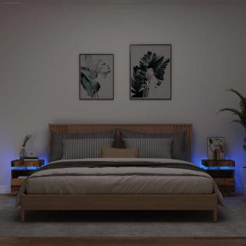 ARDEBO.de - Nachttische mit LED-Leuchten 2 Stk. Altholz-Optik 40x39x48,5 cm
