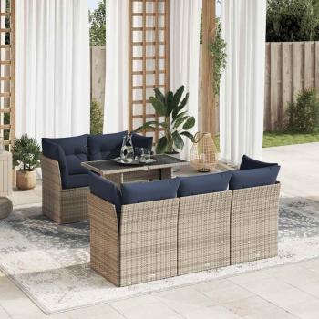 ARDEBO.de - 6-tlg. Garten-Sofagarnitur mit Kissen Grau Poly Rattan Akazie