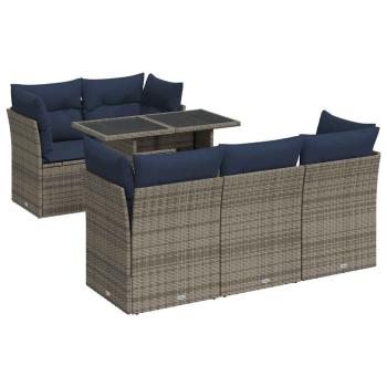 6-tlg. Garten-Sofagarnitur mit Kissen Grau Poly Rattan Akazie