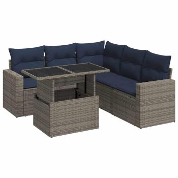 6-tlg. Garten-Sofagarnitur mit Kissen Grau Poly Rattan Akazie