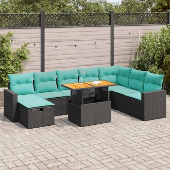 ARDEBO.de - 9-tlg. Garten-Sofagarnitur mit Kissen Schwarz Poly Rattan