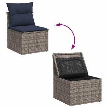 5-tlg. Garten-Sofagarnitur mit Kissen Grau Poly Rattan Akazie