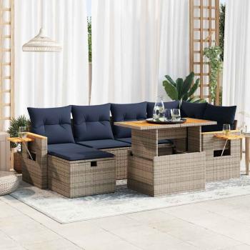ARDEBO.de - 7-tlg. Garten-Sofagarnitur mit Kissen Grau Poly Rattan