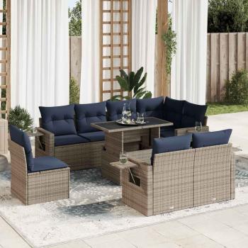 ARDEBO.de - 9-tlg. Garten-Sofagarnitur mit Kissen Grau Poly Rattan