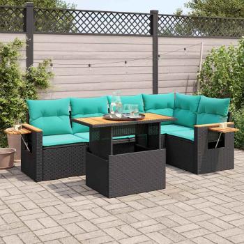 ARDEBO.de - 6-tlg. Garten-Sofagarnitur mit Kissen Schwarz Poly Rattan