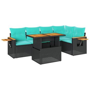6-tlg. Garten-Sofagarnitur mit Kissen Schwarz Poly Rattan