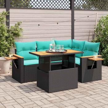 ARDEBO.de - 5tlg. Garten-Sofagarnitur mit Kissen Schwarz Poly Rattan Akazie
