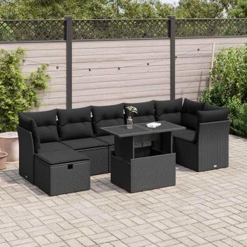 ARDEBO.de - 8-tlg. Garten-Sofagarnitur mit Kissen Schwarz Poly Rattan