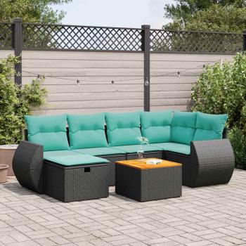 ARDEBO.de - 7-tlg. Garten-Sofagarnitur mit Kissen Schwarz Poly Rattan