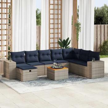 ARDEBO.de - 9-tlg. Garten-Sofagarnitur mit Kissen Grau Poly Rattan