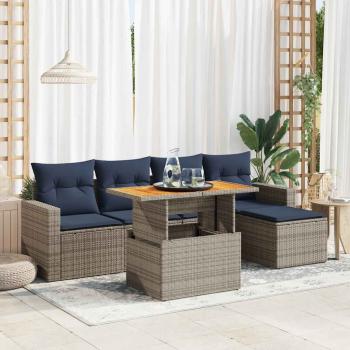 ARDEBO.de - 6-tlg. Garten-Sofagarnitur mit Kissen Grau Poly Rattan