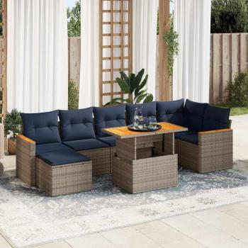 ARDEBO.de - 8-tlg. Garten-Sofagarnitur mit Kissen Grau Poly Rattan
