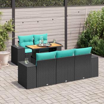 ARDEBO.de - 6-tlg. Garten-Sofagarnitur mit Kissen Schwarz Poly Rattan