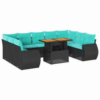 10-tlg. Garten-Sofagarnitur mit Kissen Schwarz Poly Rattan