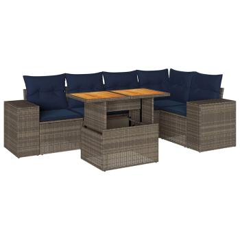 6-tlg. Garten-Sofagarnitur mit Kissen Grau Poly Rattan