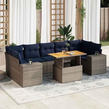 ARDEBO.de - 8-tlg. Garten-Sofagarnitur mit Kissen Grau Poly Rattan