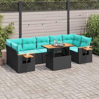 ARDEBO.de - 8-tlg. Garten-Sofagarnitur mit Kissen Schwarz Poly Rattan