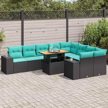 ARDEBO.de - 10-tlg. Garten-Sofagarnitur mit Kissen Schwarz Poly Rattan