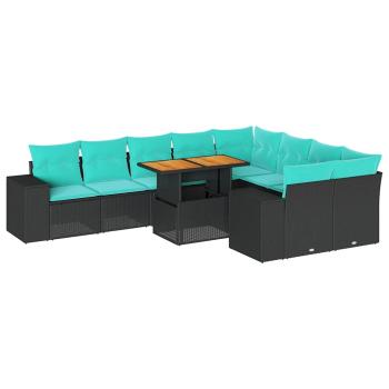 10-tlg. Garten-Sofagarnitur mit Kissen Schwarz Poly Rattan