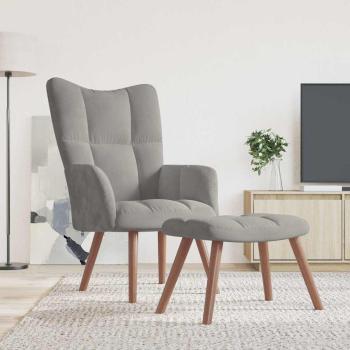 ARDEBO.de - Relaxsessel mit Hocker Hellgrau Samt