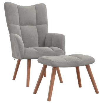 Relaxsessel mit Hocker Hellgrau Samt