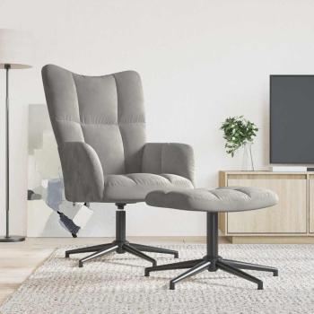 ARDEBO.de - Relaxsessel mit Hocker Hellgrau Samt