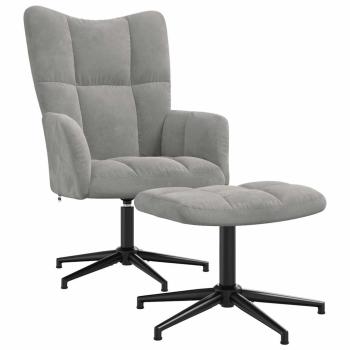 Relaxsessel mit Hocker Hellgrau Samt