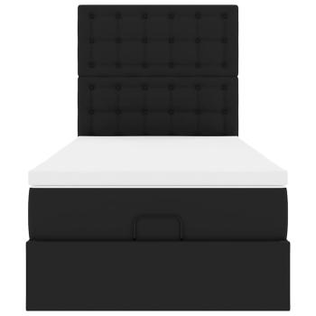 Ottoman-Bett mit Matratze & LEDs Schwarz 90x190 cm Kunstleder