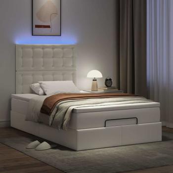 Ottoman-Bett mit Matratze & LEDs Weiß 120x200 cm Kunstleder