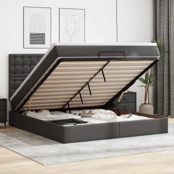 ARDEBO.de - Ottoman-Bett mit Matratze & LEDs Schwarz 180x200 cm Kunstleder