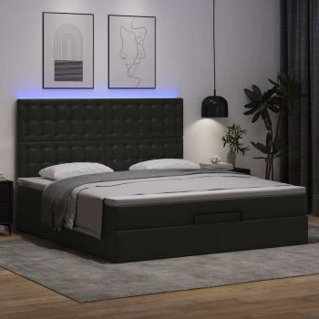 Ottoman-Bett mit Matratze & LEDs Schwarz 180x200 cm Kunstleder