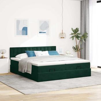 Ottoman-Bett mit Matratzen Dunkelgrün 160x200 cm Samt