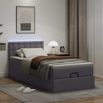 Ottoman-Bett mit Matratzen & LEDs Grau 90x190 cm Kunstleder