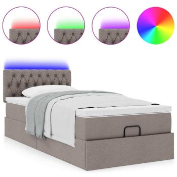 Ottoman-Bett mit Matratze & LEDs Taupe 80x200 cm Stoff