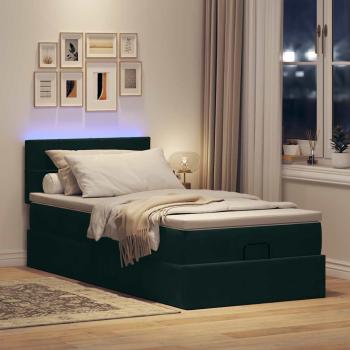 Ottomane Bett mit Matratze & LEDs Dunkelgrün 80x200 cm Samt