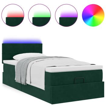 Ottomane Bett mit Matratze & LEDs Dunkelgrün 80x200 cm Samt
