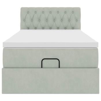 Ottoman-Bett mit Matratze & LEDs Hellgrau 90x190 cm Samt