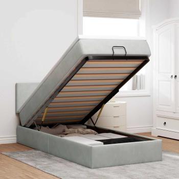 ARDEBO.de - Ottoman-Bett mit Matratze & LEDs Hellgrau 90x190 cm Samt