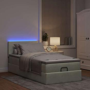 Ottoman-Bett mit Matratze & LEDs Hellgrau 90x190 cm Samt