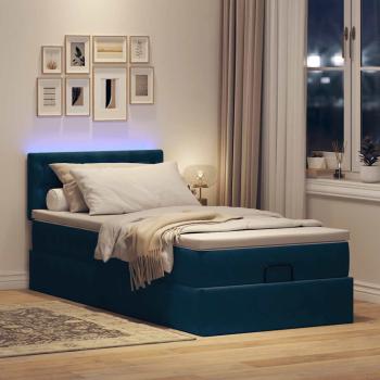 Ottoman-Bett mit Matratze & LEDs Dunkelblau 90x190 cm Samt