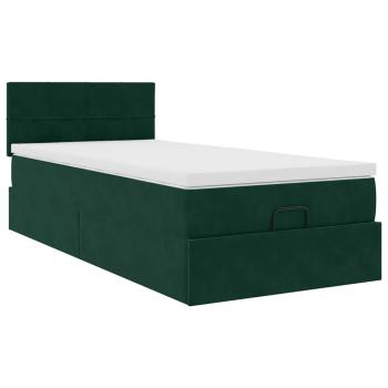 Ottoman-Bett mit Matratze & LEDs Dunkelgrün 90x190 cm Samt