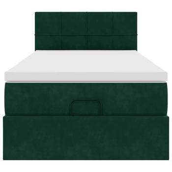 Ottoman-Bett mit Matratze & LEDs Dunkelgrün 90x190 cm Samt