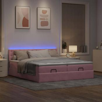 Ottoman-Bett mit Matratzen & LEDs Rosa 160x200 cm Samt