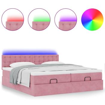 Ottoman-Bett mit Matratzen & LEDs Rosa 160x200 cm Samt