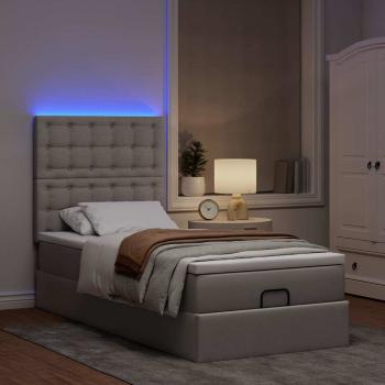 Ottomane Bett mit Matratze & LEDs Taupe 90x200 cm Stoff