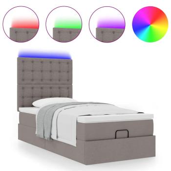 Ottomane Bett mit Matratze & LEDs Taupe 90x200 cm Stoff